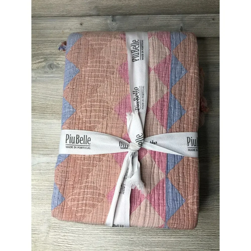 PiuBelle QUEEN Pastel Diamond Quilted Coverlet 100% Cotton Multicolor Geometric